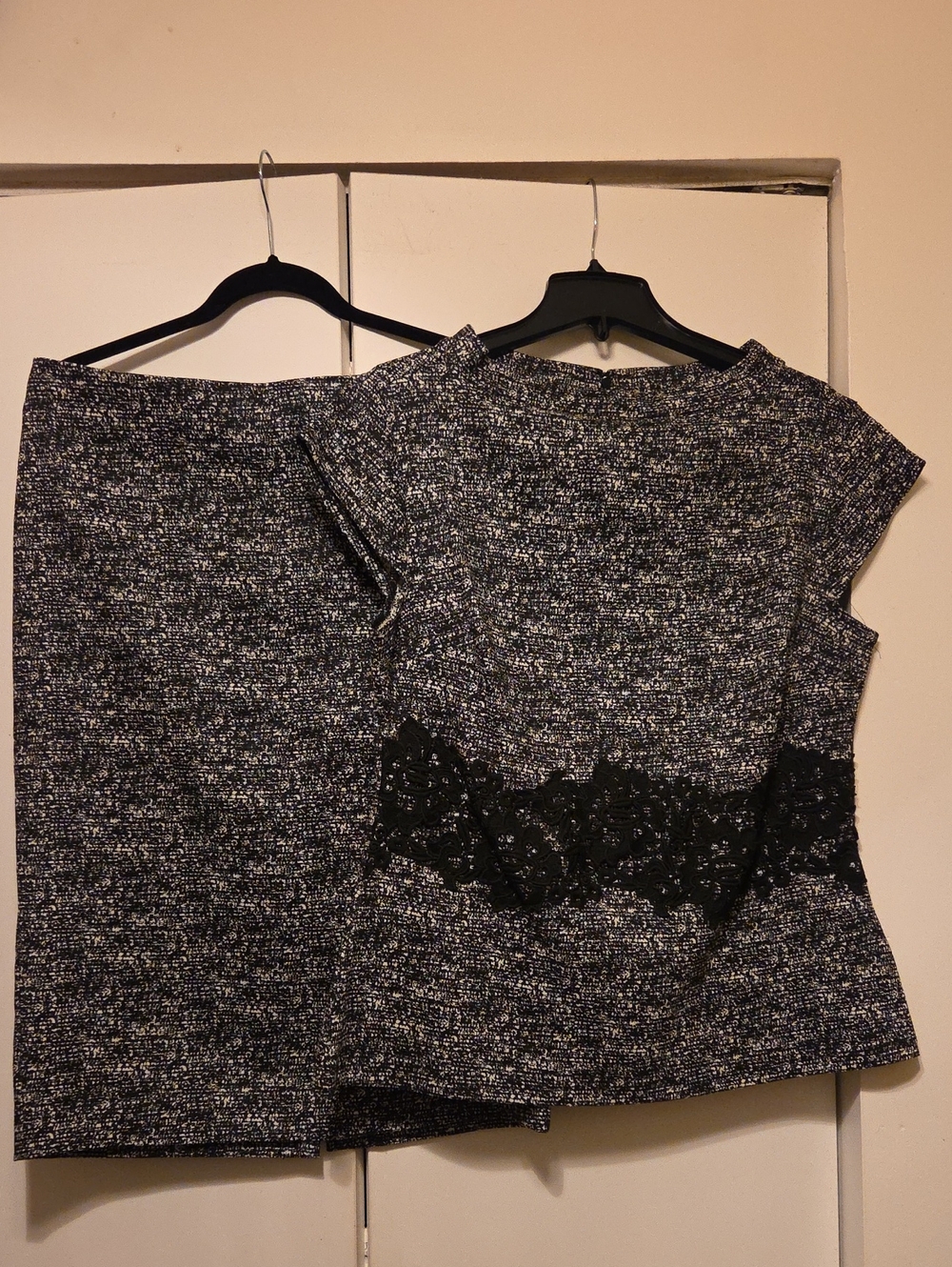 New York & Company Black and White Tweed Two-Piece Set with Lace